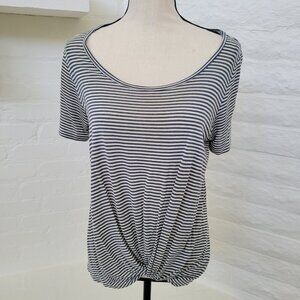 Wasabi + Mint Stripe Tee Medium Blue White Knot-Front Short Sleeve Loose Top
